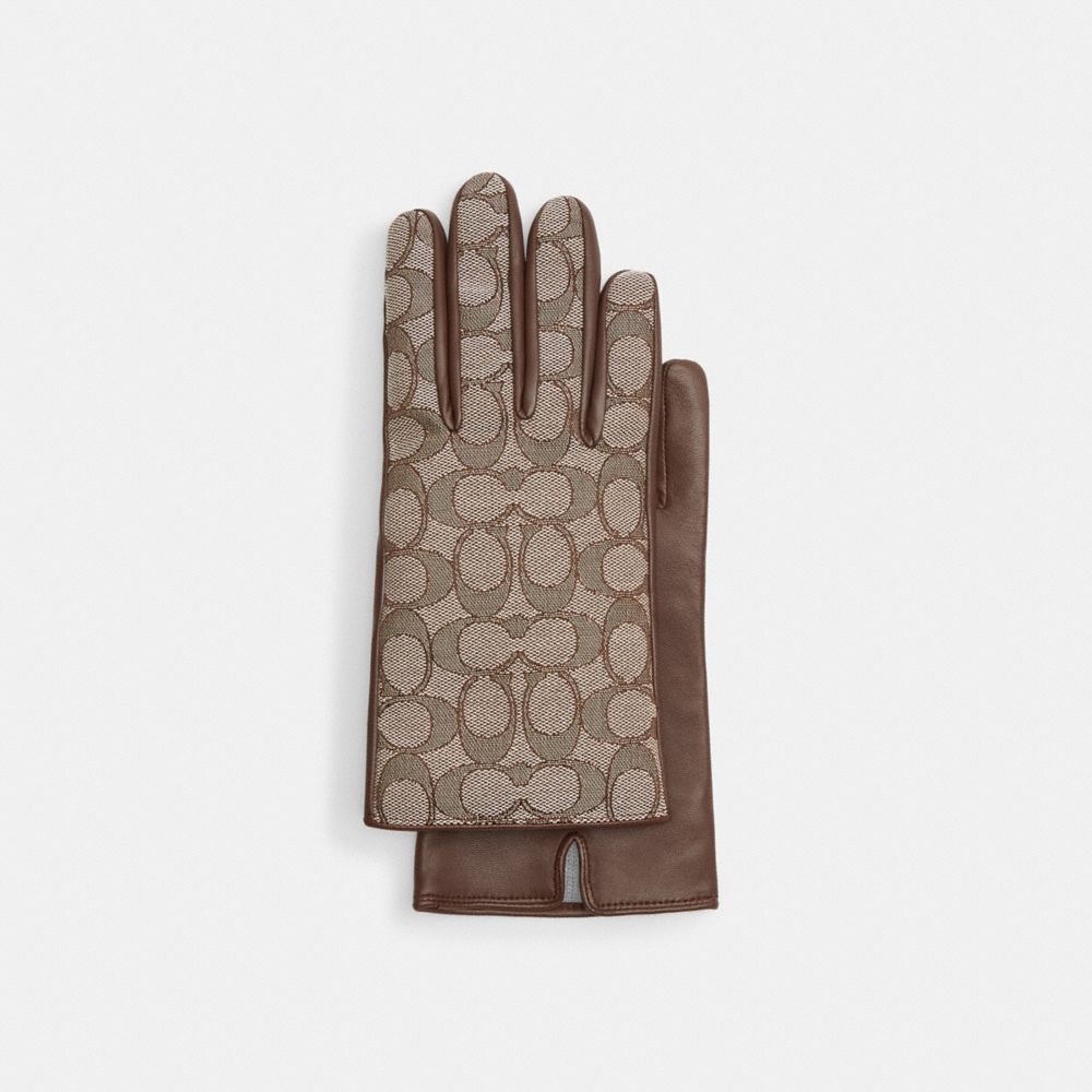 Guantes COACH® Signature Jacquard And Leather Tech Mujer Plateadas Gris | COLIT445