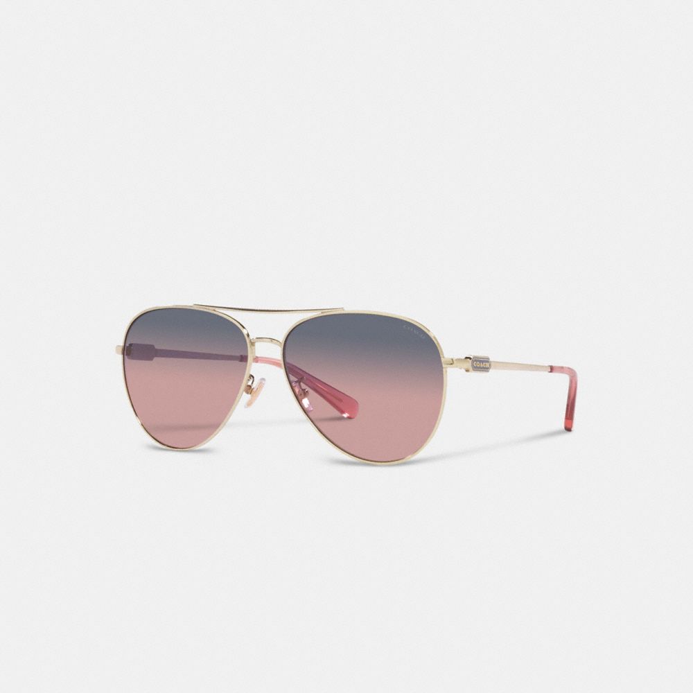 Lentes de Sol COACH® Badge Metal Pilot Mujer Rosas Moradas | COWNB410