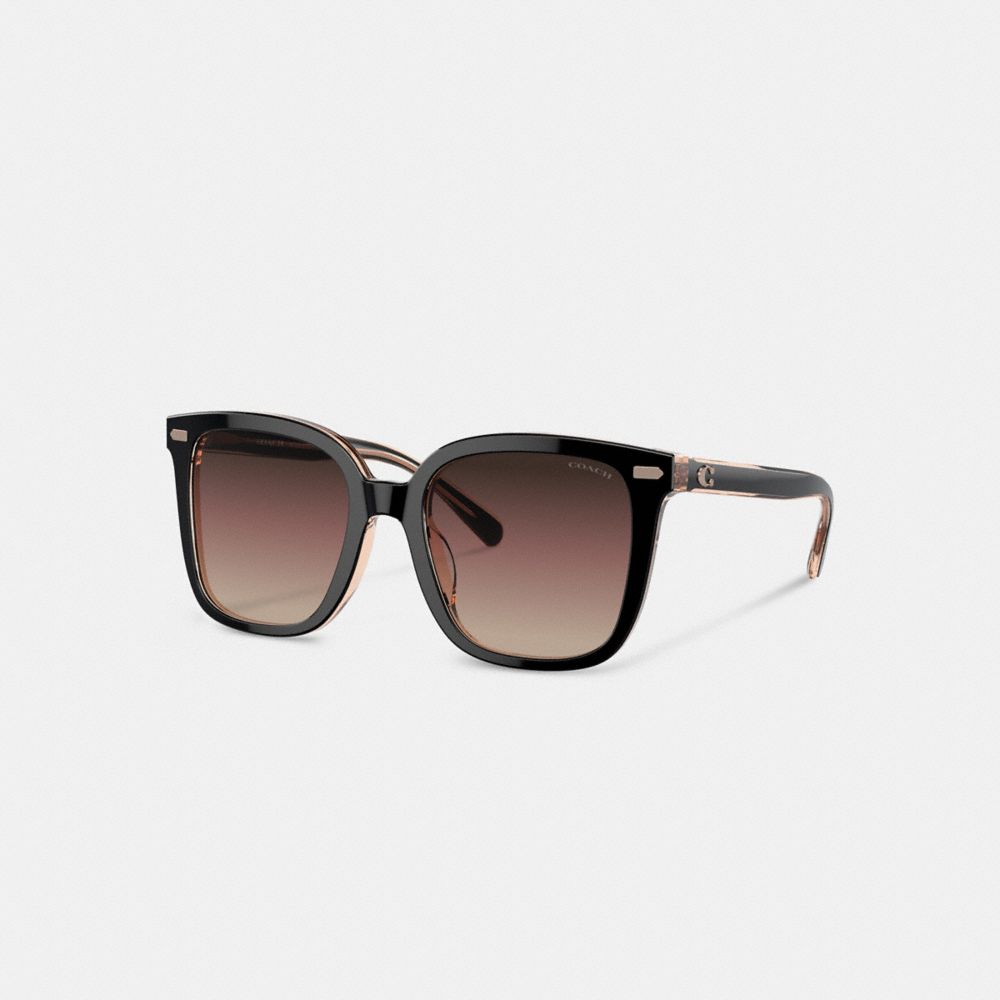 Lentes de Sol COACH® Beveled Signature Oversized Square Mujer Negras Rosas | COUZL405