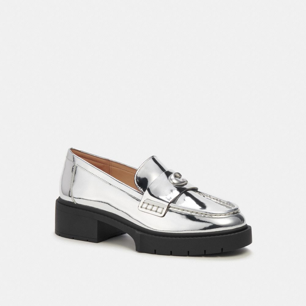 Loafer COACH® Leah In Metallic Mujer Plateadas | COFDM737