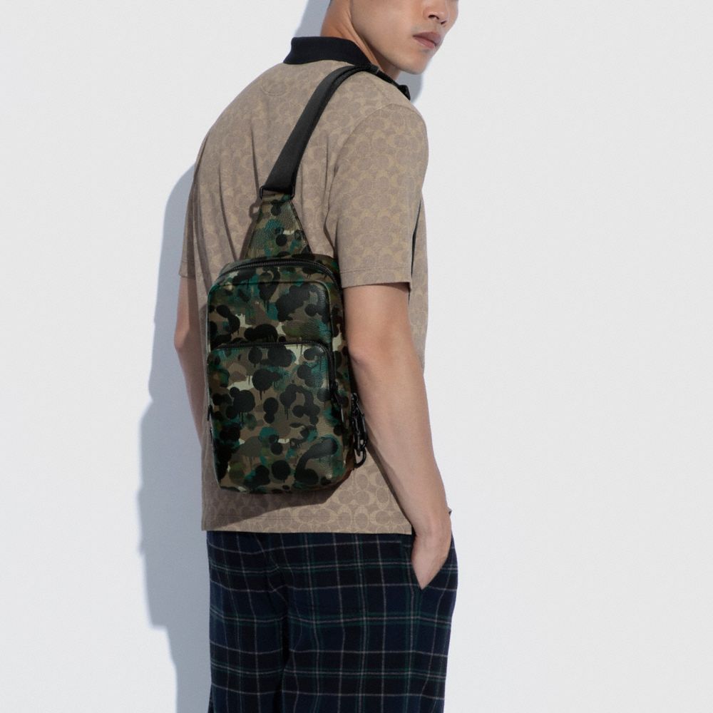 Mochila COACH® Gotham Pack With Camo Print Hombre Negras Verde Azules | COPJJ889