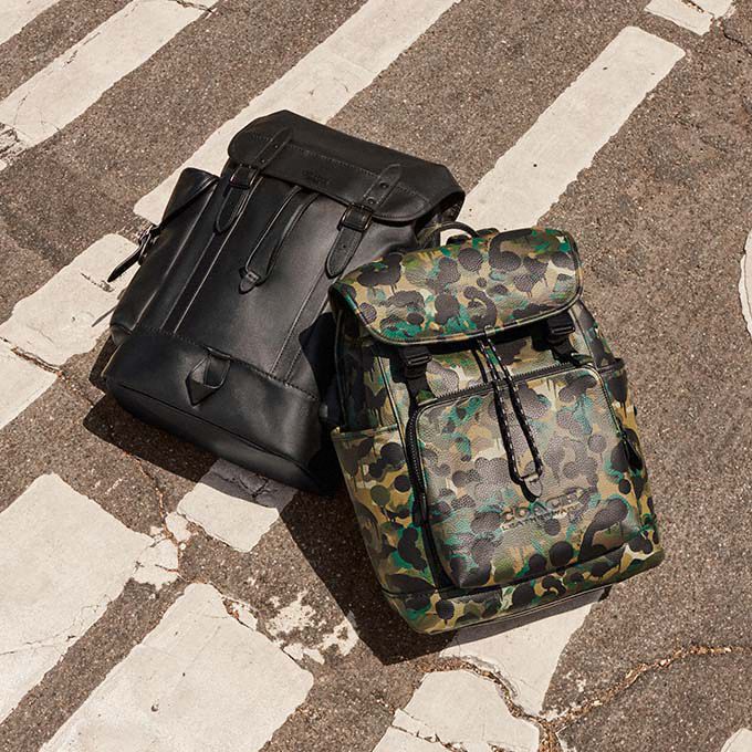 Mochila COACH® League Flap With Camo Print Hombre Negras Verde Azules | COTCS884