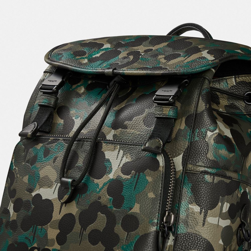 Mochila COACH® League Flap With Camo Print Hombre Negras Verde Azules | COTCS884