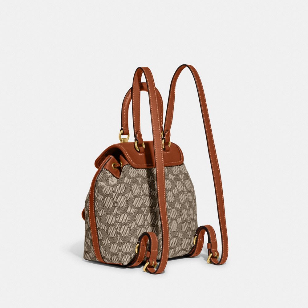 Mochila COACH® Riya 21 In Signature Textile Jacquard Mujer Marrones Gris | COQMM359