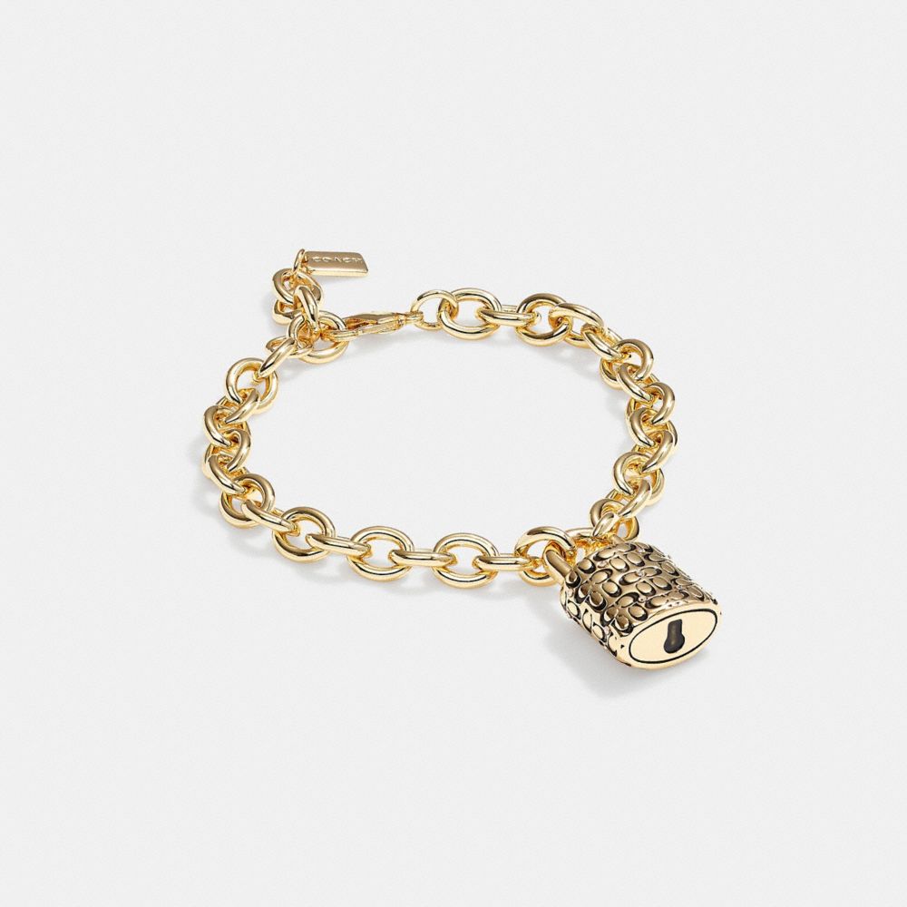 Pulsera COACH® Quilted Padlock Chain Mujer Doradas Negras | COHAR552