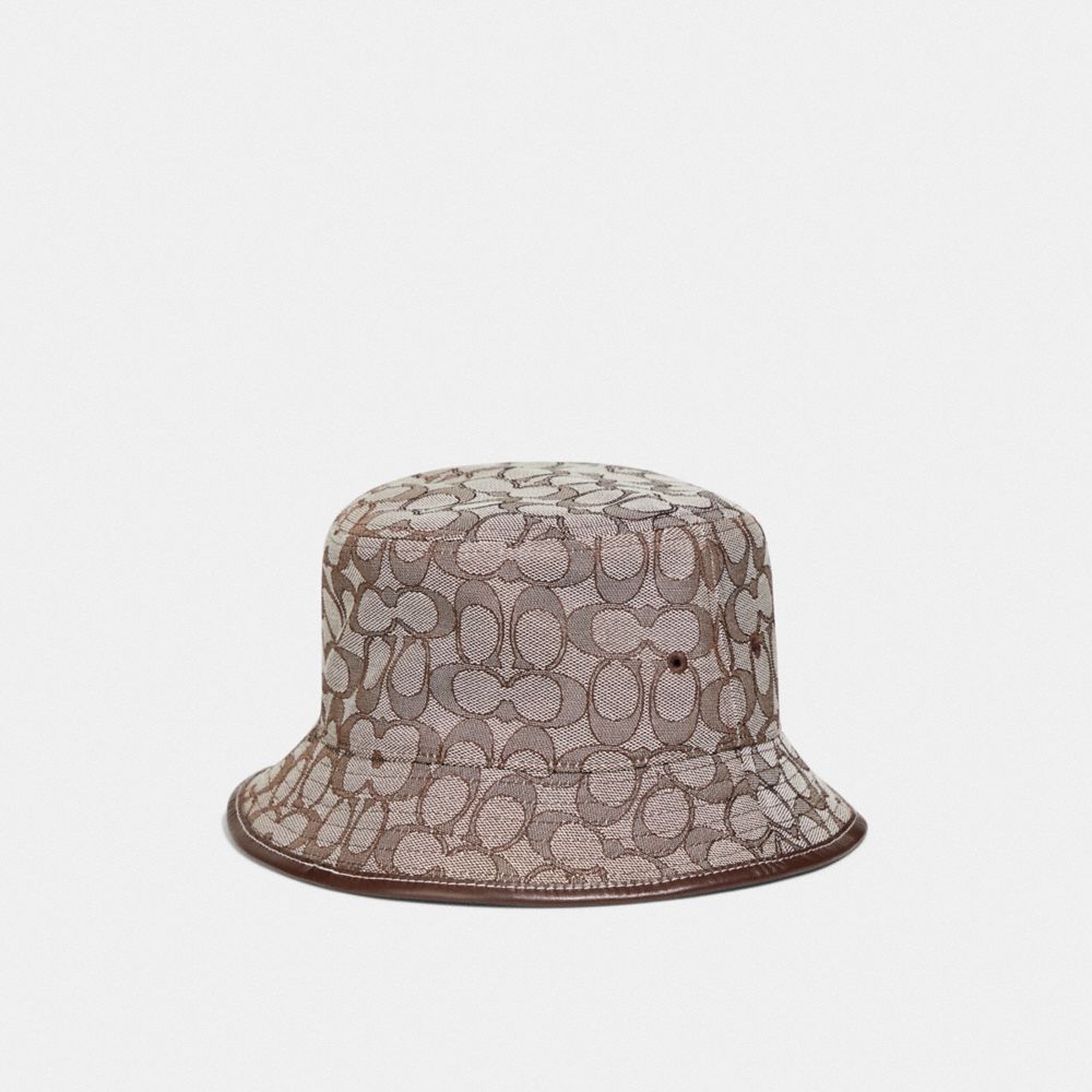 Sombrero COACH® Signature Jacquard Bucket In Organic Cotton And Recycled Polyester Mujer Gris | COCTZ433