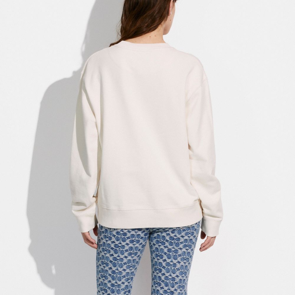 Sudadera COACH® Horse And Carriage Crewneck In Organic Cotton Mujer Blancas | CONWJ592