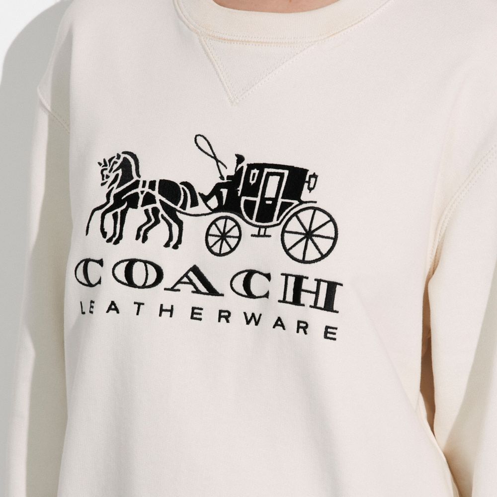 Sudadera COACH® Horse And Carriage Crewneck In Organic Cotton Mujer Blancas | CONWJ592