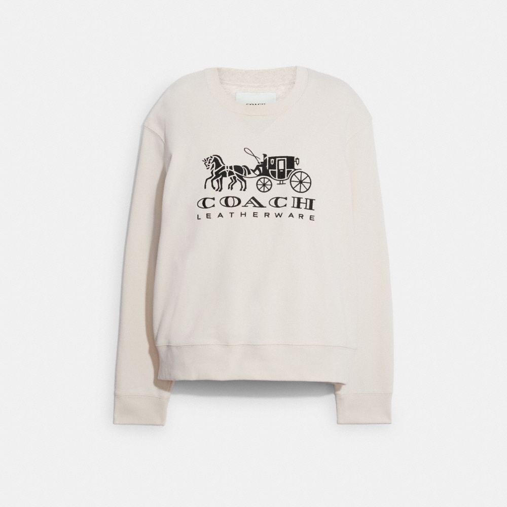 Sudadera COACH® Horse And Carriage Crewneck In Organic Cotton Mujer Blancas | CONWJ592