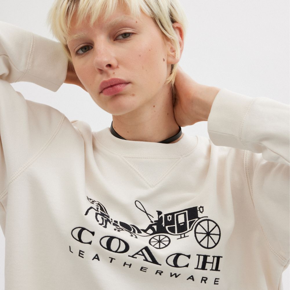 Sudadera COACH® Horse And Carriage Crewneck Mujer Blancas | COMQK593