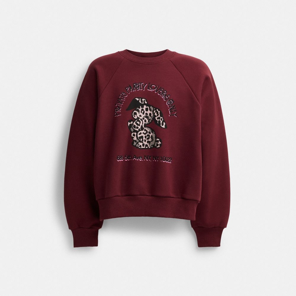 Sudadera COACH® The Lil Nas X Drop Bunny Crewneck Mujer Burdeos | COVRG590