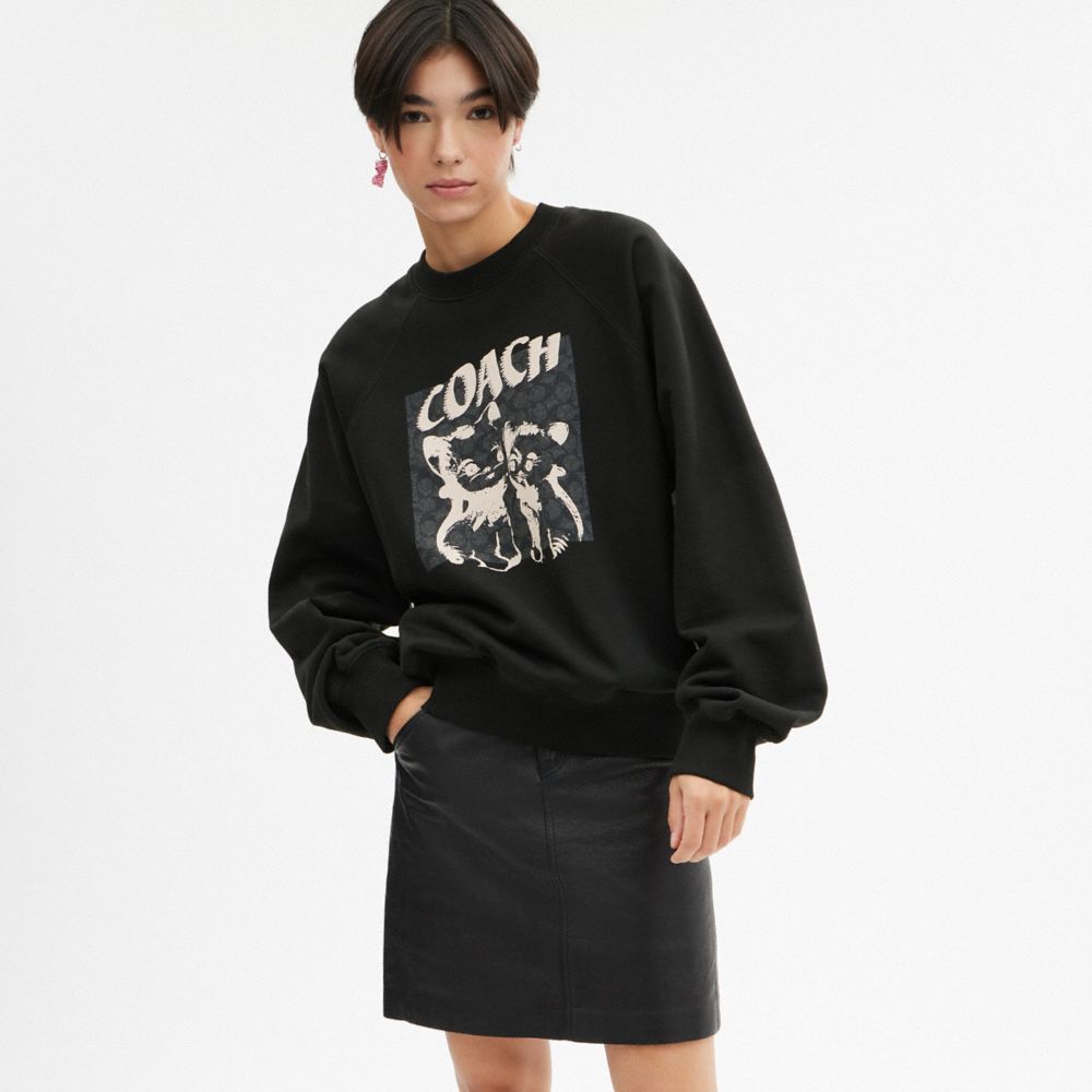 Sudadera COACH® The Lil Nas X Drop Signature Cats Crewneck Mujer Negras | COCTF589