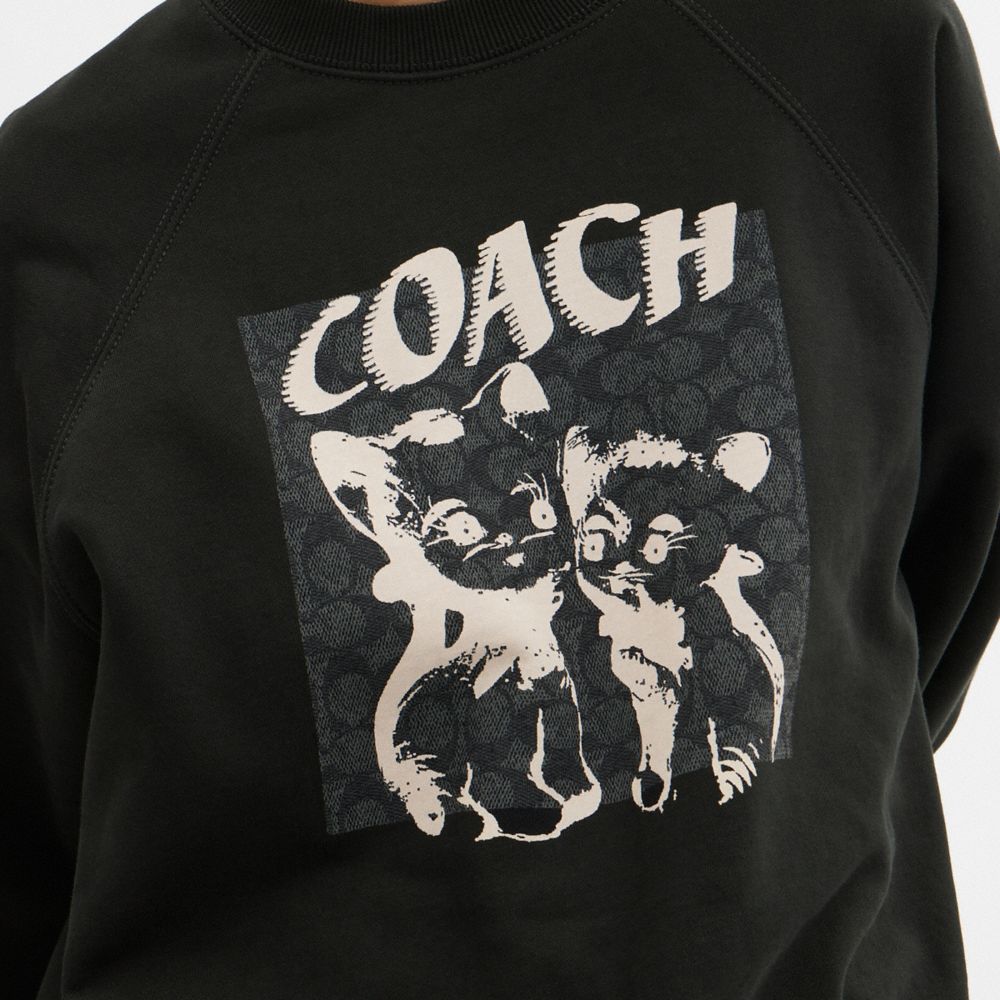 Sudadera COACH® The Lil Nas X Drop Signature Cats Crewneck Mujer Negras | COCTF589