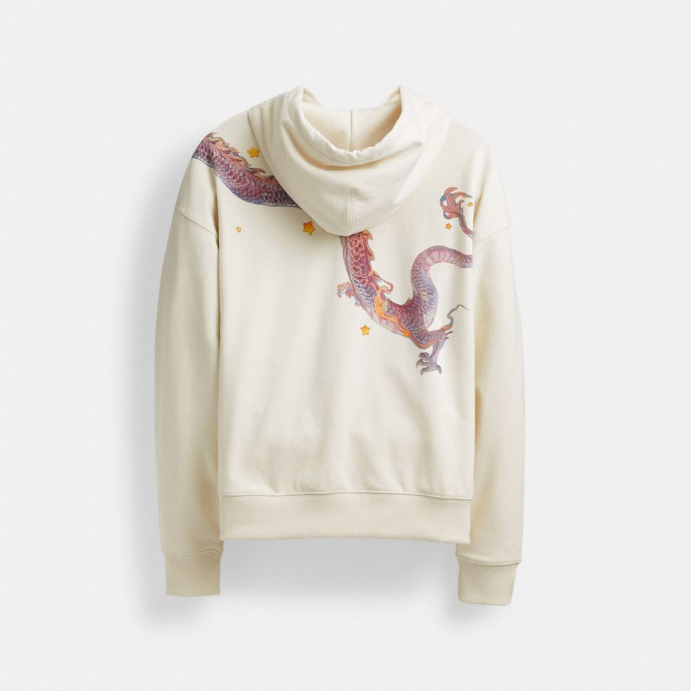 Sudadera con Capucha COACH® New Yearie Sweatshirt With Dragon Hombre Creme | CORVW928