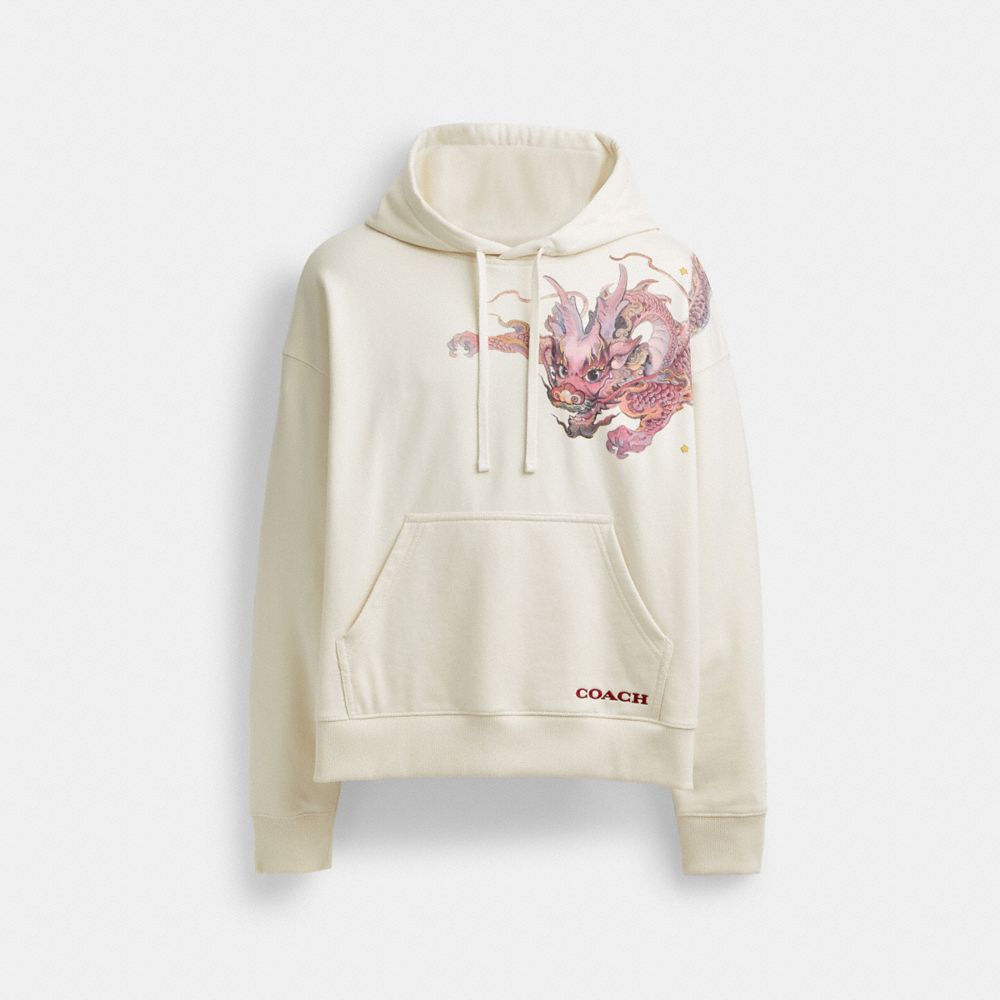 Sudadera con Capucha COACH® New Yearie Sweatshirt With Dragon Hombre Creme | CORVW928