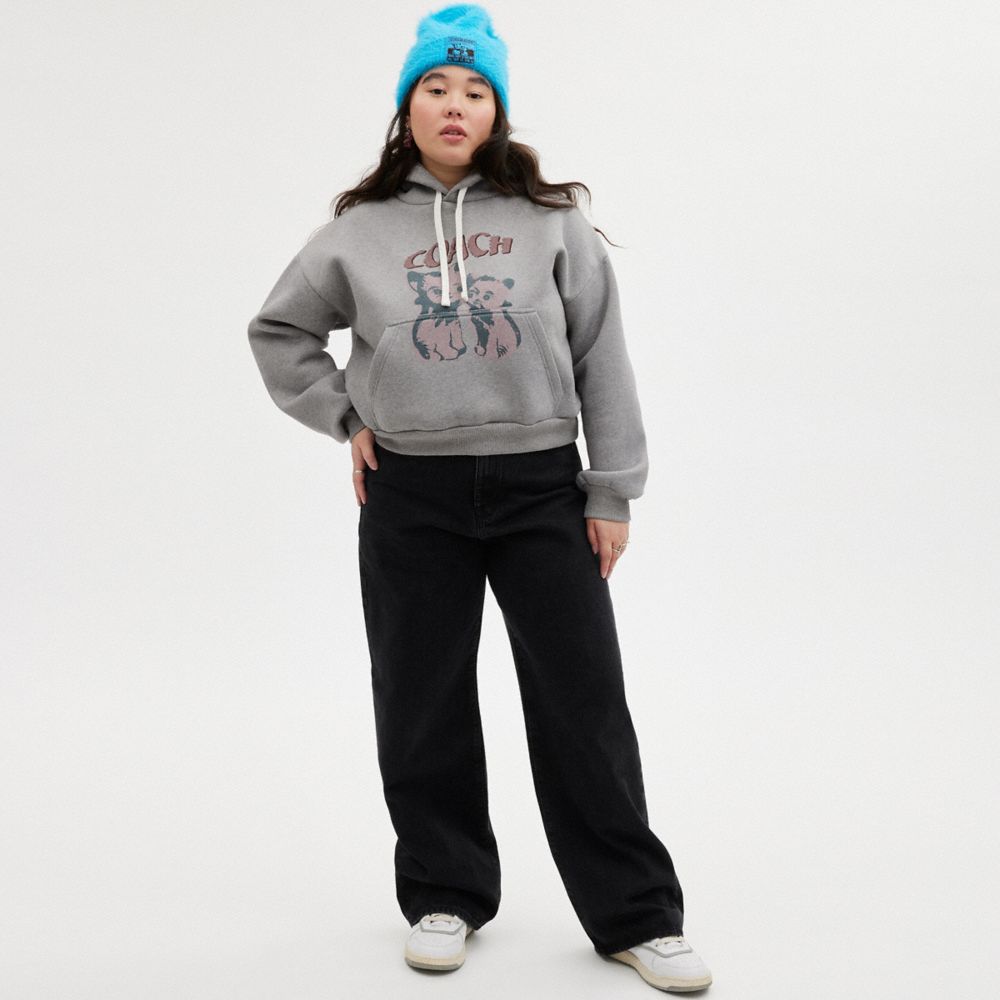 Sudadera con Capucha COACH® The Lil Nas X Drop Cats Cropped Pullover Mujer Gris | CODFE659