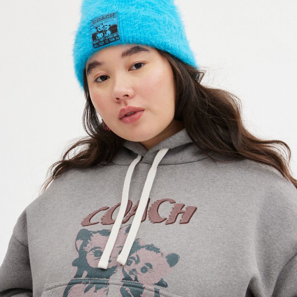 Sudadera con Capucha COACH® The Lil Nas X Drop Cats Cropped Pullover Mujer Gris | CODFE659