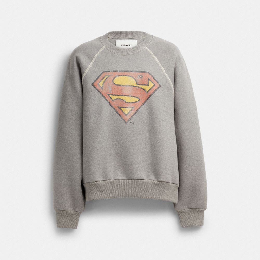 Sudadera con Capucha COACH® | Dc Superman Crewneck Mujer Gris Oscuro | COILI664