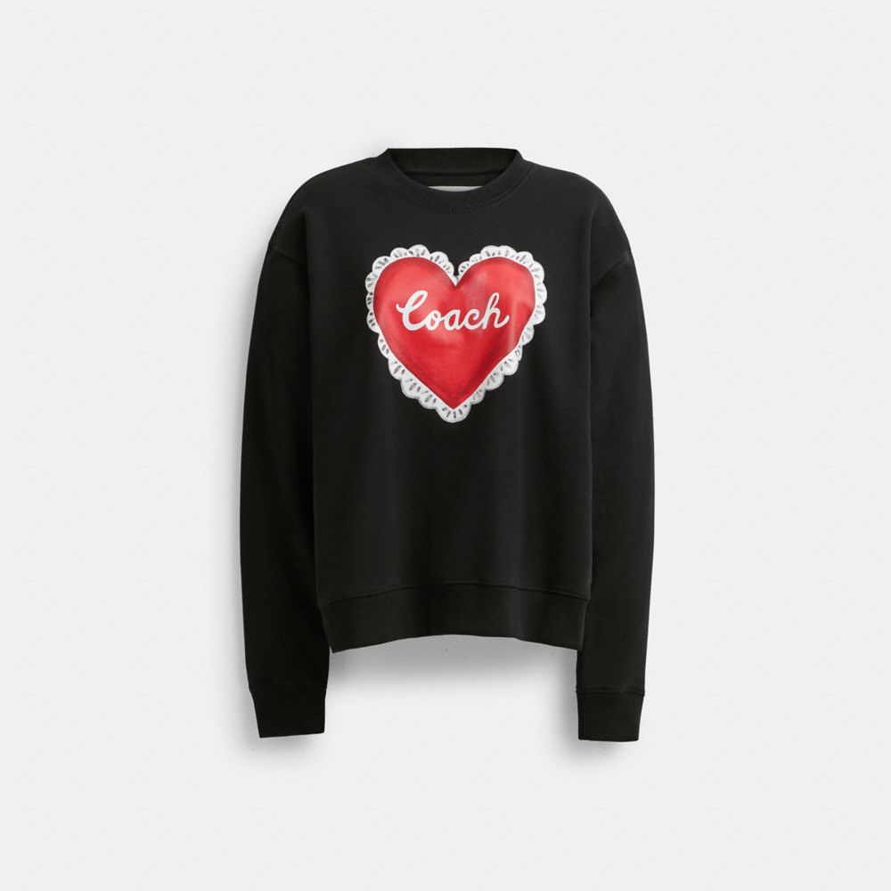 Suéter COACH® Heart Crewneck Mujer Negras | COHAW604