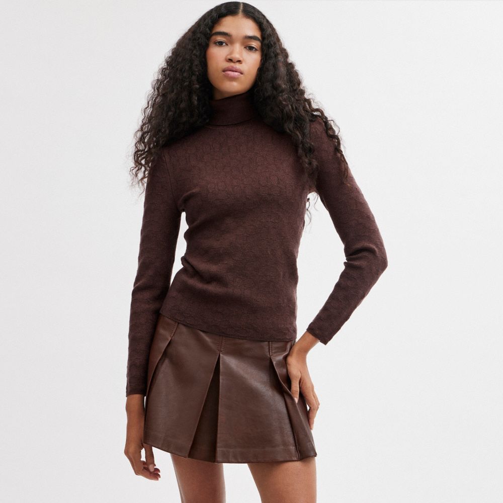 Suéter COACH® Lurex Signature Turtleneck Mujer Marrones | COJPQ603