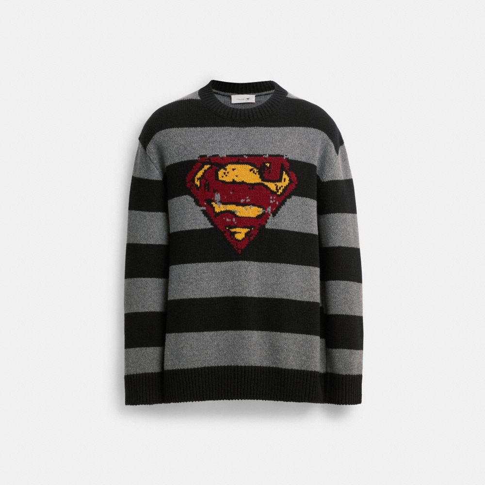 Suéter COACH® | Dc Superman Oversized Mujer Negras Gris | CODFT607