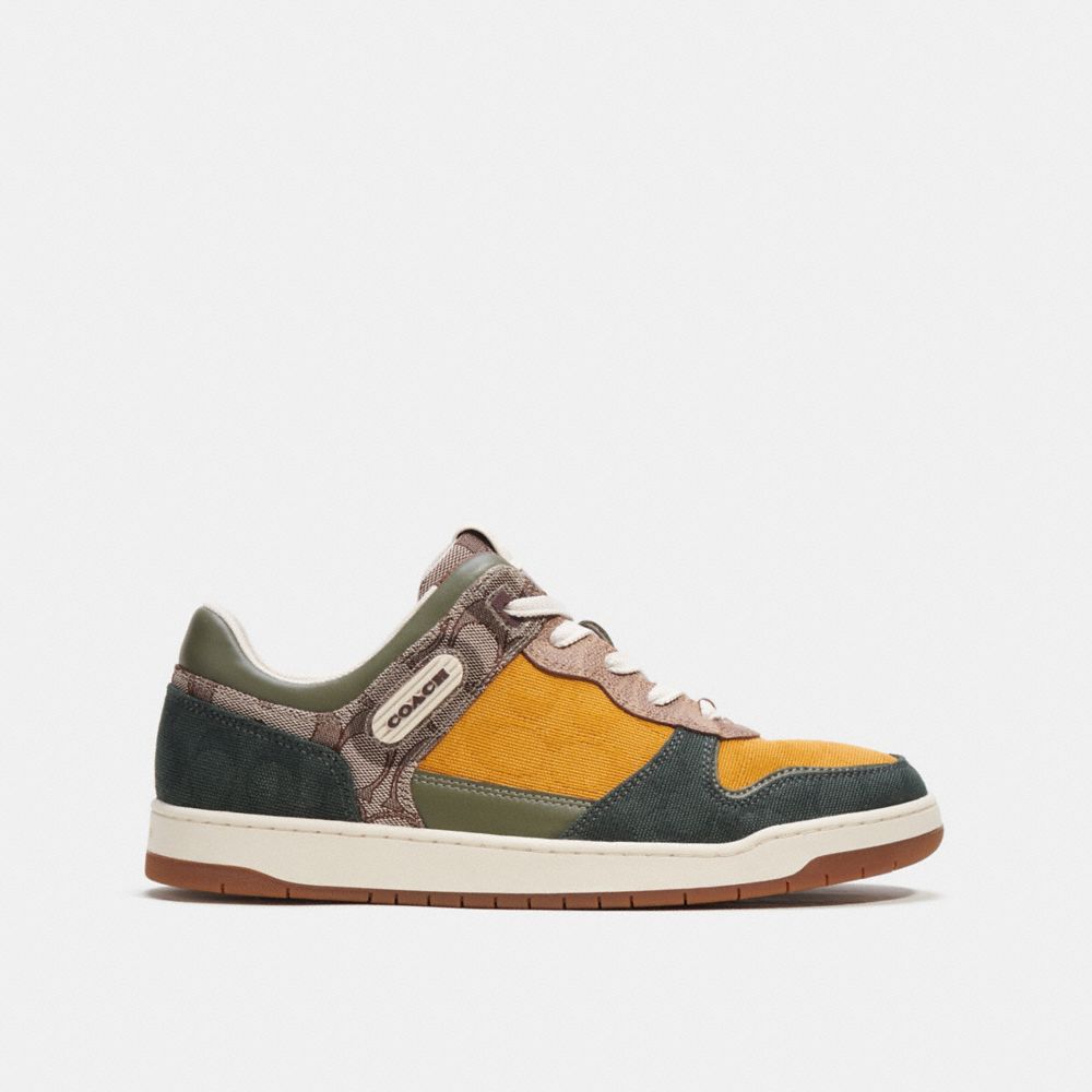 Tenis COACH® C201 In Mixed Signature Fabric Hombre Verde | COCTM953