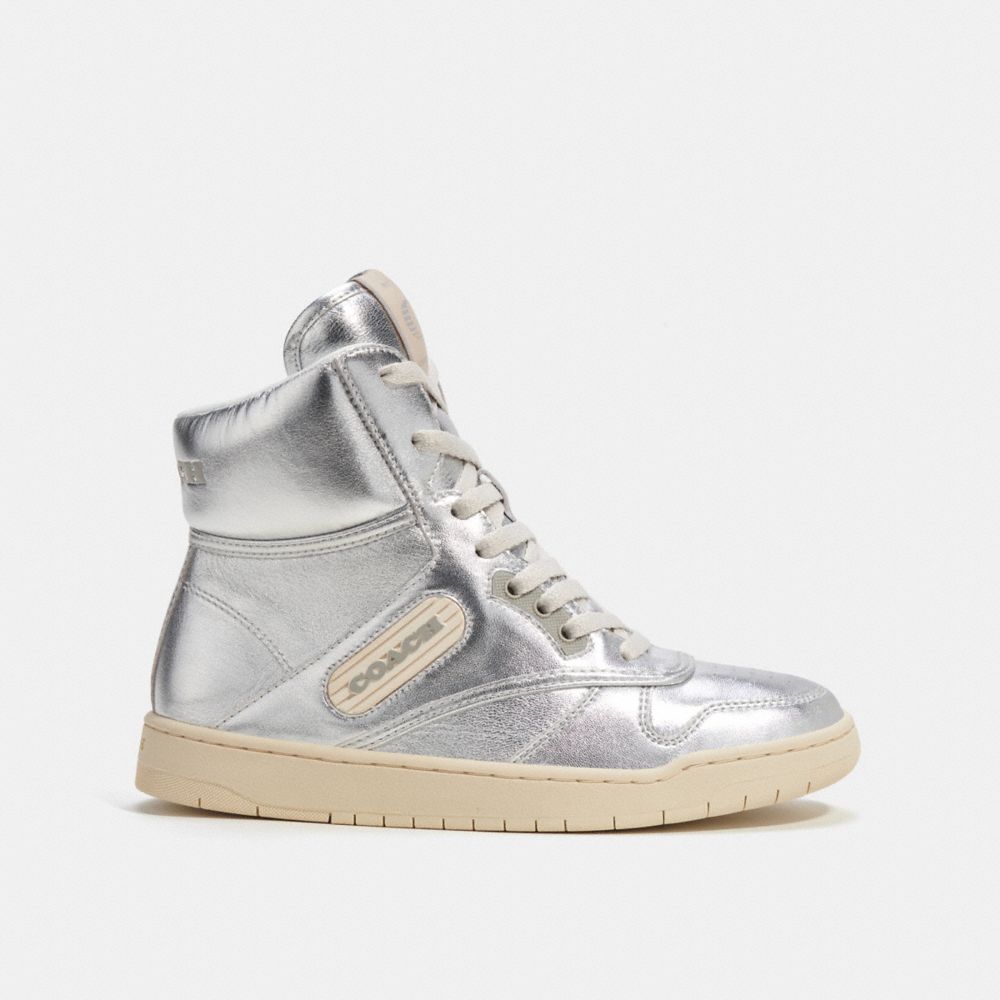 Tenis COACH® C202 High Top In Metallic Hombre Metal Plateadas | COFDL945