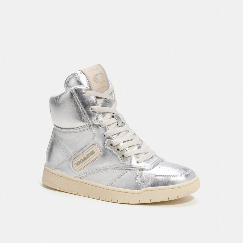 Tenis COACH® C202 High Top In Metallic Hombre Metal Plateadas | COFDL945