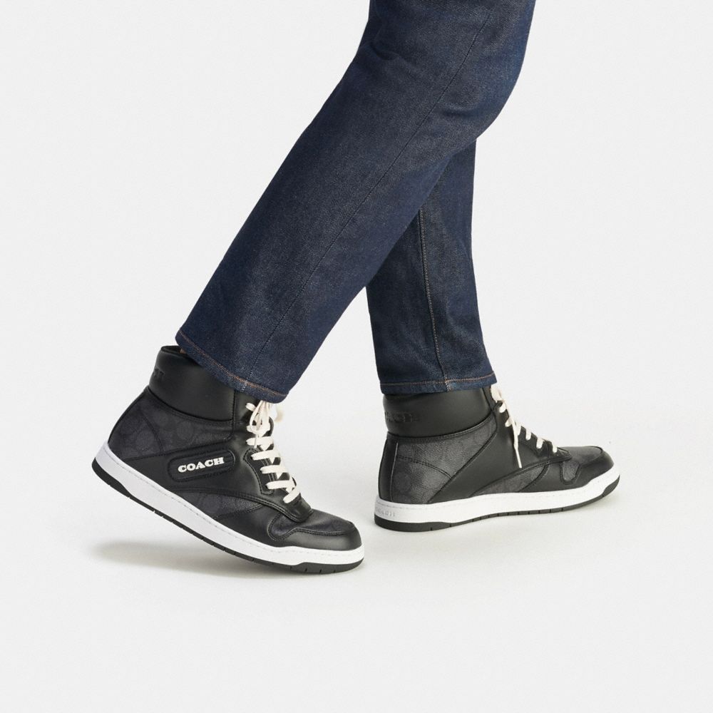 Tenis COACH® C202 High Top In Signature Canvas Hombre Gris Negras | COGSZ946