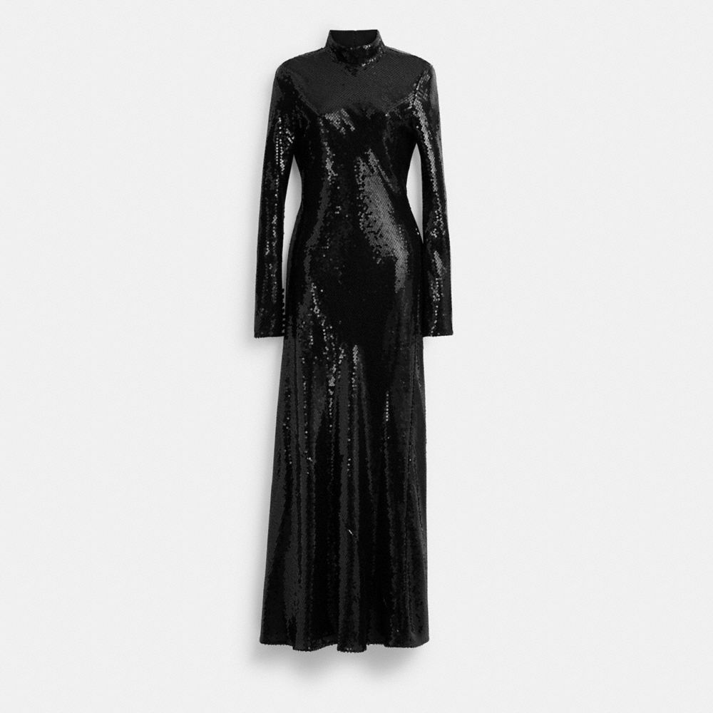 Vestido COACH® High Neck Sequin Mujer Negras | COEBK674