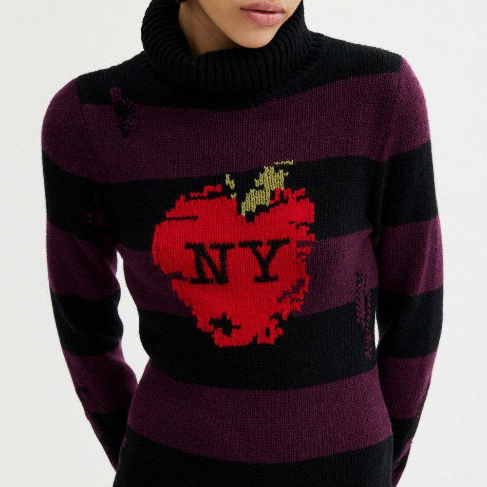 Vestido COACH® New York Apple Distressed Sweater Mujer Negras | COQMH672