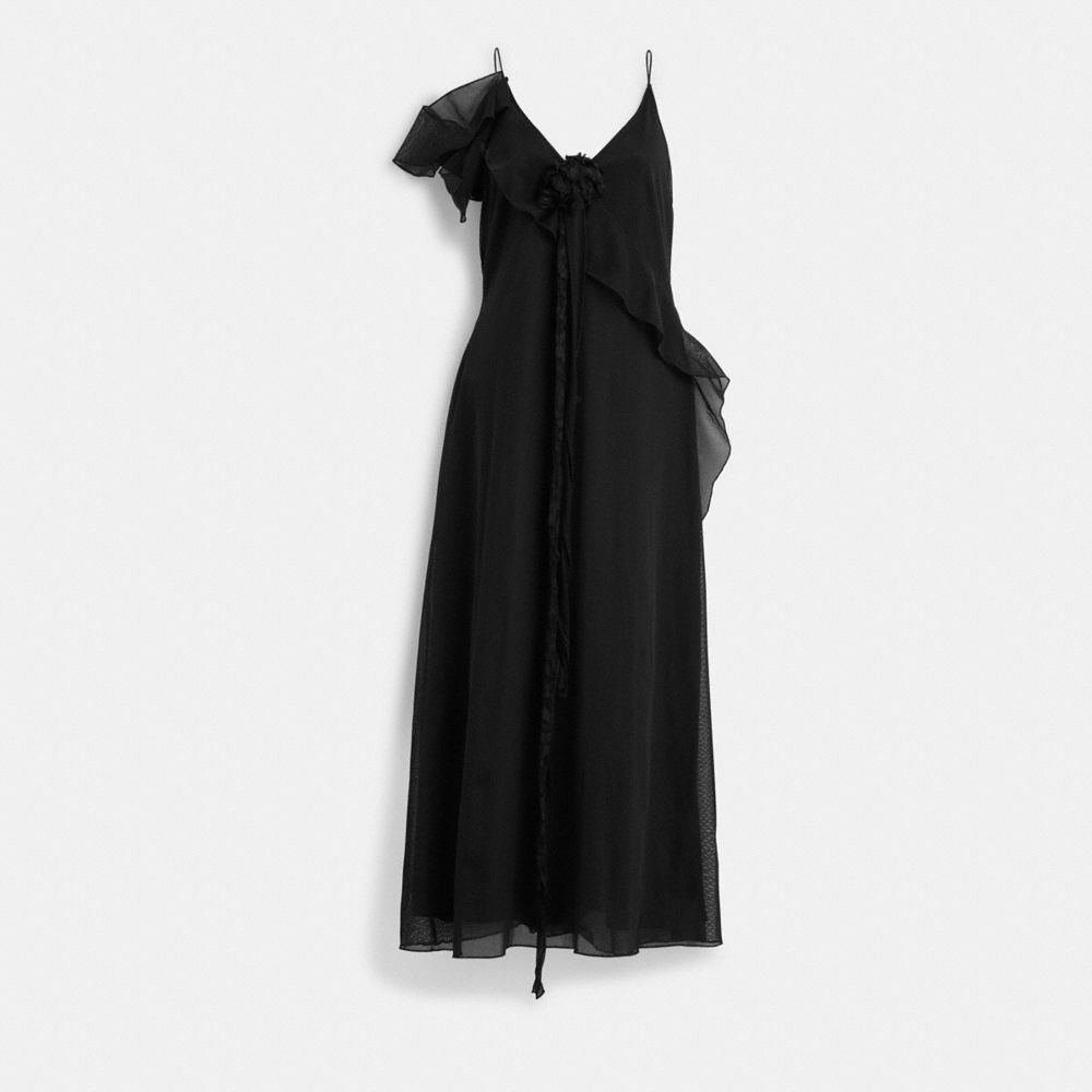 Vestido COACH® Ruffle Tulle Mujer Negras | COQMG671