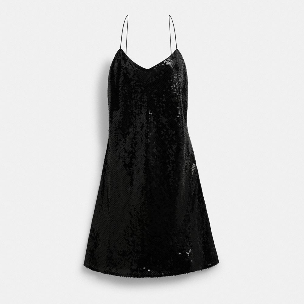 Vestido COACH® Sequin Short Cami Mujer Negras | COWNF670