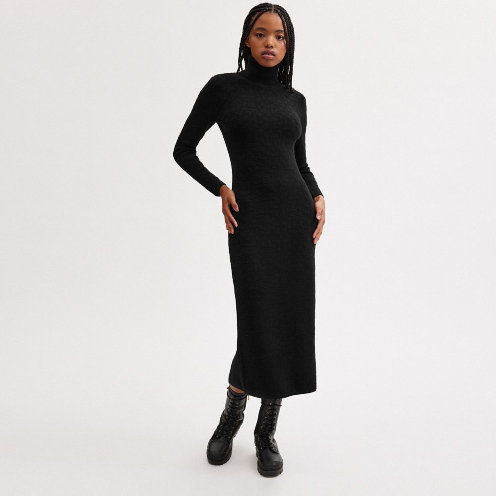 Vestido COACH® Signature Knit Turtleneck Mujer Negras | COEBD669