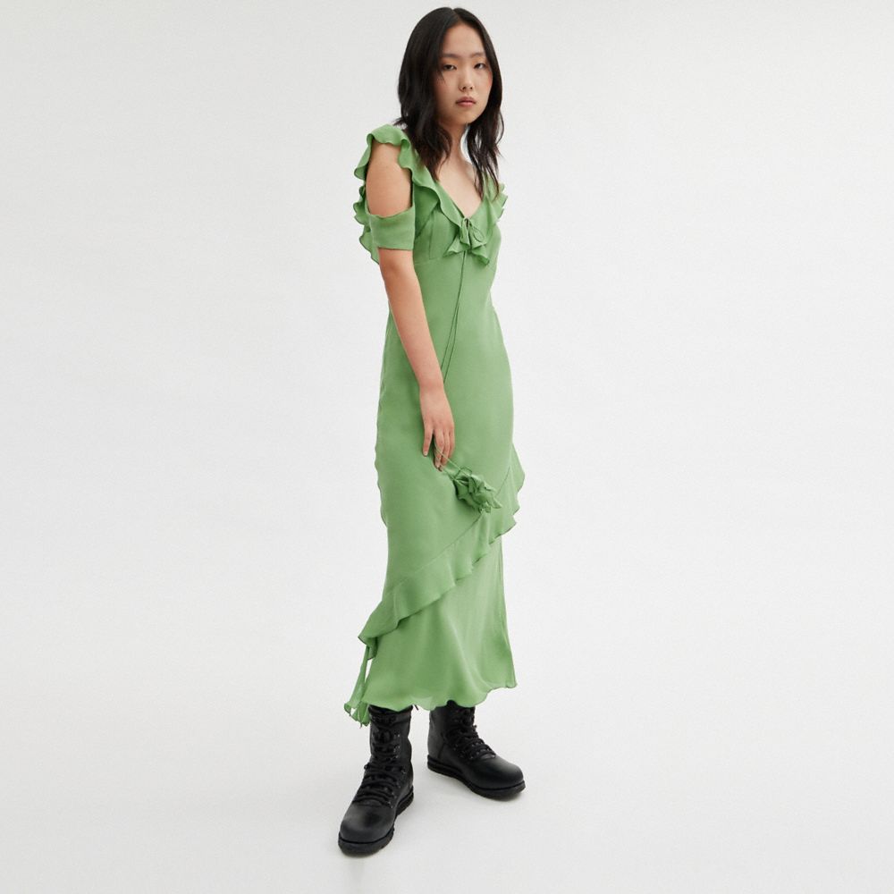 Vestido COACH® V Neck Bias Mujer Verde | COYXP666